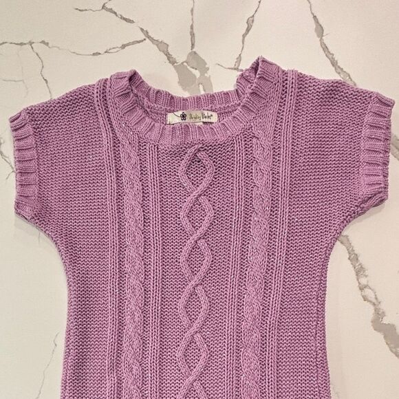 Shrinking Violet | Girls Cable Knit Purple Silver Glitter Sweater Dress - Picture 4 of 15